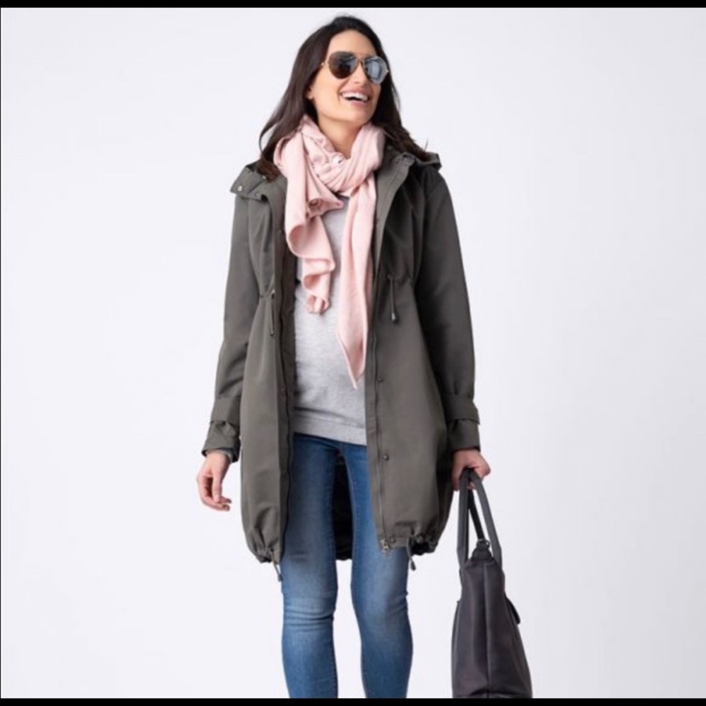 Seraphine maternity jacket size small olive color (with baby wearing insert)